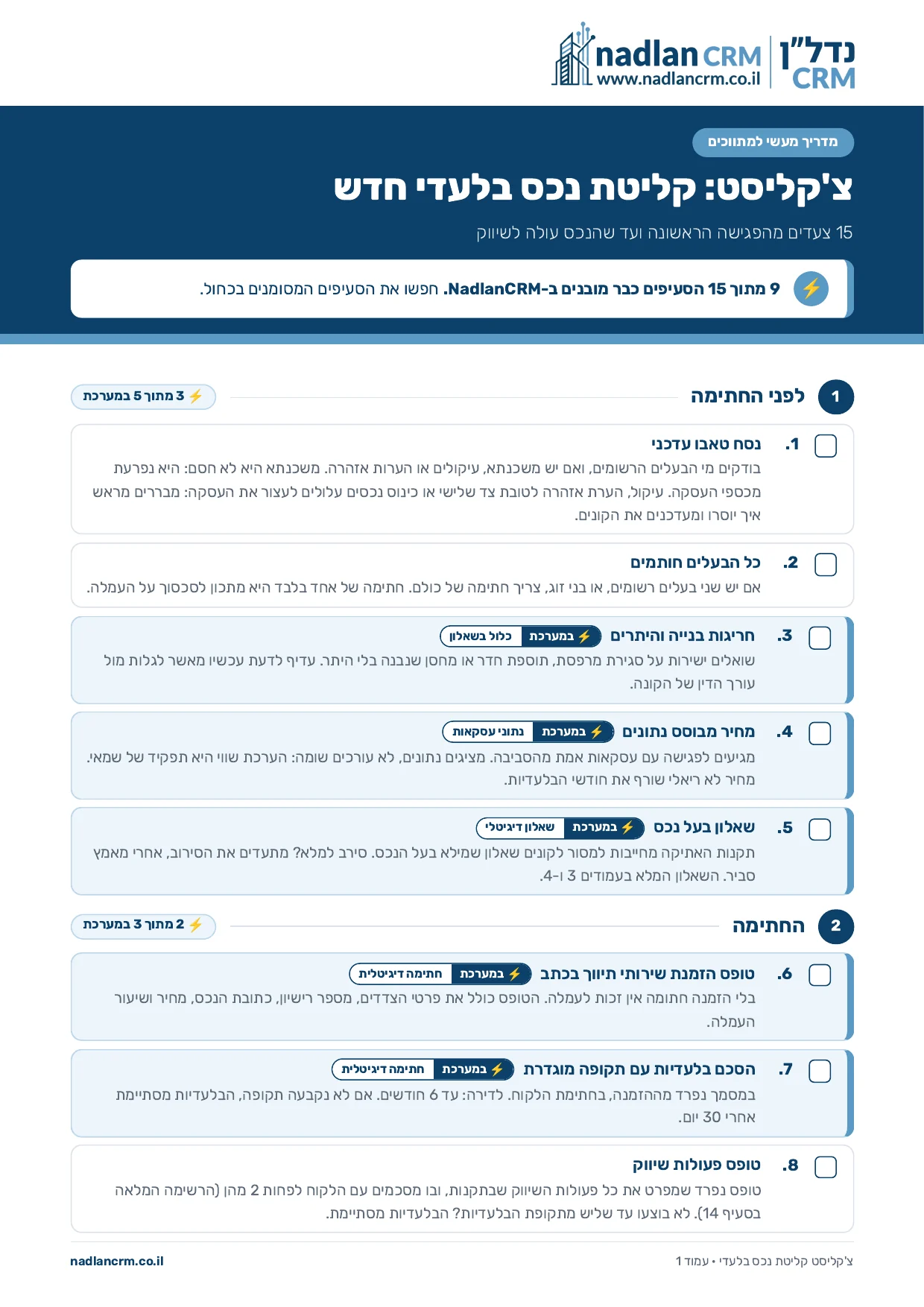 העמוד הראשון של הצ'קליסט